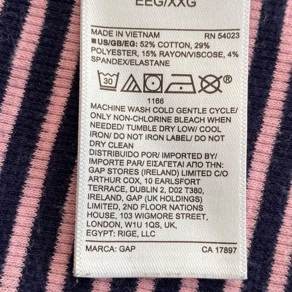Pink and navy striped long sleeve Gap ribbed henley top size XXL - Picture 10 of 11
